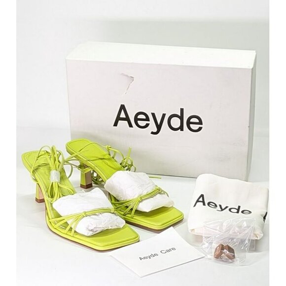 Aeyde Roda Women's Lace up Leather Sandals Apple Green Size 38.5 EU (MSRP $295) - Picture 3 of 11